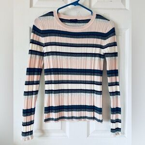Ann Taylor Striped Crew Neck Sweater - Pink, Black White, Gray Long Sleeve Sz XS